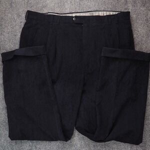 St. Croix Trousers Mens 40x29 Black Solid Corduroy Pleated Luxury Italy Designer